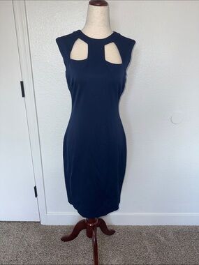 Cache Navy Blue Dress with Chest Cutouts and Gold Zipper Size 6